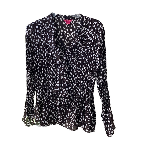 🖤♥️🤍 Sunny Leigh Macy’s Lightweight Crinkly Ruffles Buttons Feminine Romantic - Picture 10 of 13